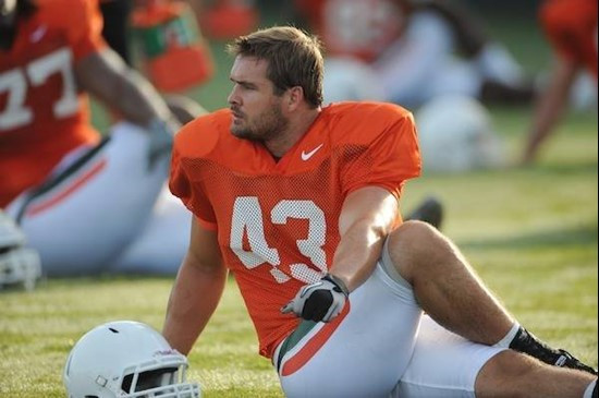 University of Miami Hurricanes players Jared Campell #37 at Greentree practice fields training for the upcoming 2010 season. The practice was open for...