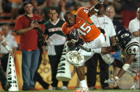 University of Miami Hurricanes linebacker James Bryant caught 2 passes for 24 yards against the Florida International University Golden Panthers at...
