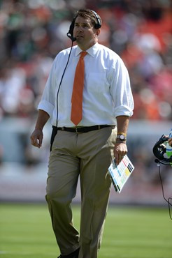 University of Miami Hurricanes head coach Al Golden on the sidelines in a game against the North Carolina Tar Heels at Sun Life Stadium on November 1,...