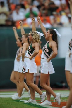 University of Miami Hurricane cheerleaders lead the fans to cheer for the Canes in a game against the University of Central Florida Knights at Dolphin...