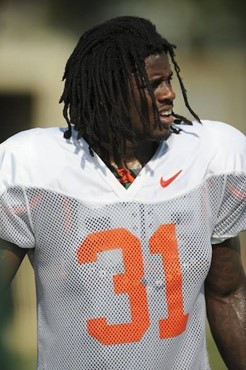 University of Miami Hurricanes defensive back Sean Spence #31 at Greentree Practice Field on August 13 in afternoon drills to prepare for the upcoming...