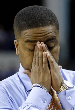 Frank Haith reacts during the second half. (AP Photo/Sue Ogrocki)