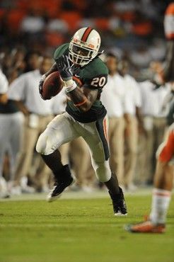 University of Miami Hurricanes running back Damien Berry #20 carries the ball against the Florida A&M Rattlers at Land Shark Stadium on October 10,...