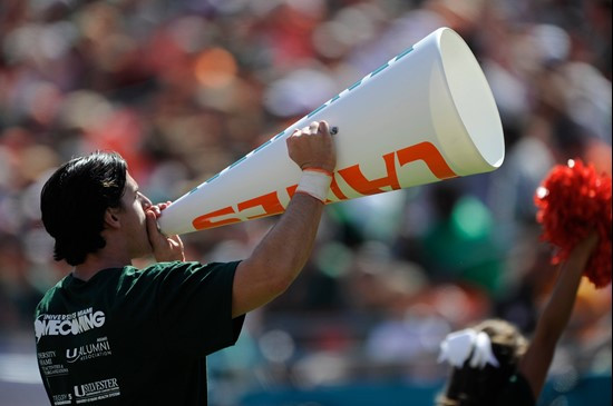 University of Miami Hurricane cheerleader?s show their team spirit in a game against the North Carolina Tar Heels at Sun Life Stadium on November 1,...