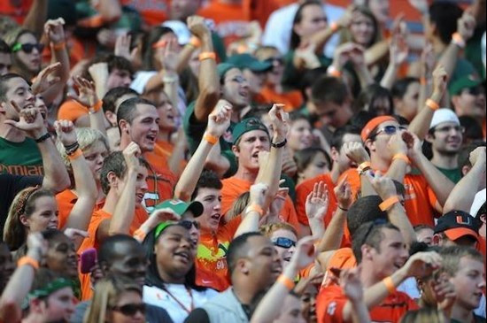 A University of Miami Hurricanes fan shows his team spirit before a game against the Clemson Tigers at Land Shark Stadium on October 24, 2009. Photo...