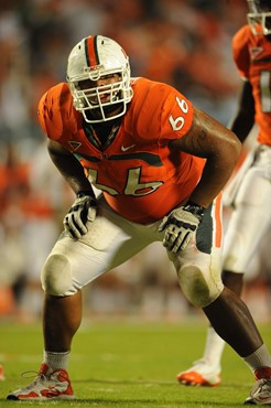 University of Miami Hurricanes offensive lineman Harland Gunn and the Canes take on the Duke Blue Devils at Sun Life Stadium on November 5, 2011. ...