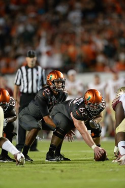 University of Miami Hurricanes quarterback Brad Kaaya #15 plays in a game against the Florida State Seminoles at Sun Life Stadium on November 15,...