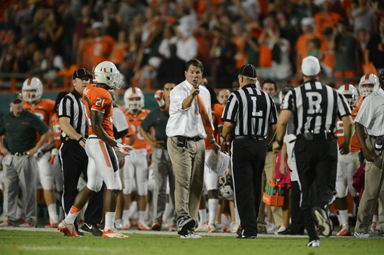 University of Miami Hurricanes head coach Al Golden on the sidelines in a game against the Florida State Seminoles at Sun Life Stadium on October 20,...