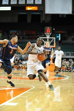 University of Miami Hurricanes guard, Durand Scott, #1 and the Canes play host to the Virginia Cavaliers at the BankUnited Center on February 5, 2011....