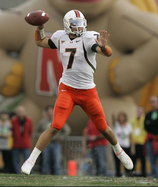 Miami quarterback Kirby Freeman throws a pass during the first half of their football game against Maryland Saturday, Nov. 11, 2006 in College Park,...