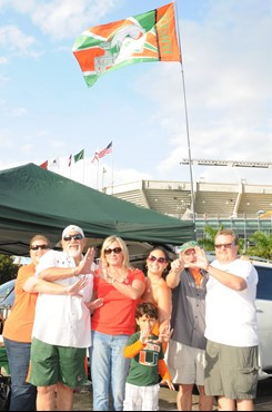University of Miami Hurricane fans show their team spirit in a game against the Savannah State Tigers at Sun Life Stadium on September 21, 2013. ...