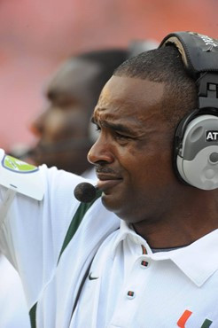 Miami Hurricanes head coach Randy Shannon on the sidelines in a game against the Deamon Deacons of Wake Forest at Dolphin Stadium on October 25, 2008....