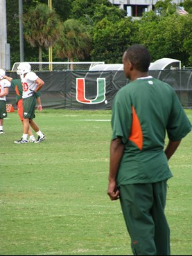 Randy Shannon looks on at practice Wednesday morning at the Greentree Practice Fields.