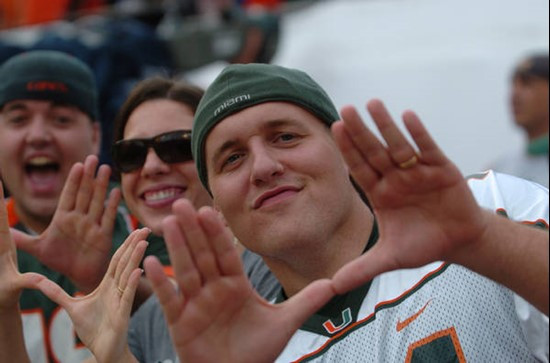A University of Miami Hurricanes fan shows his team spirit in a game against the Deamon Deacons of Wake Forest at Dolphin Stadium on October 25, 2008....