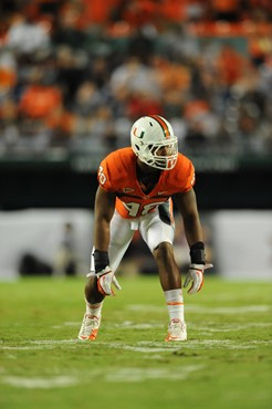 University of Miami Hurricanes defensive lineman Andrew Smith #48 plays in a game against the Ohio State Buckeyes at Sun Life Stadium on September 17,...