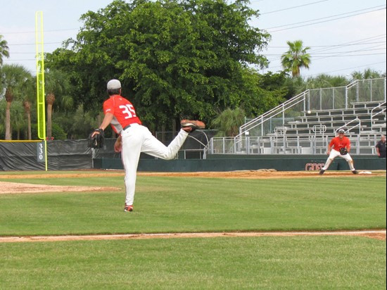 Kevin Youst (L) and Ryan Perry (R) at the Orange-Green World Series Wednesday afternoon at Alex Rodriguez park.