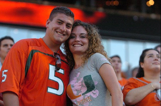 University of Miami Hurricane fans show their team spirit in a game against Charleston Southern University in the Canes inaugural game at Dolphin...
