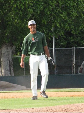 Harold Martinez at the Orange-Green World Series on Monday.
