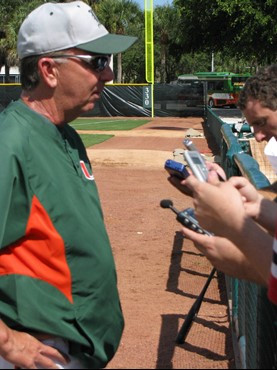 Head coach Jim Morris meeting with the media prior to Miami's first official fall practice on Oct. 15, 2009.