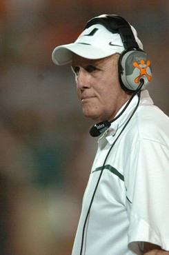 University of Miami Hurricanes head coach Larry Coker watches his team play against the Florida International University Golden Panthers at the Orange...