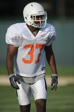 University of Miami Hurricanes players Jared Campbell #78 at Cobb Stadium training for the upcoming 2010 season. The practice was open for Season...