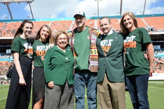 The University of Miami Hurricanes celebrate ?Kelly Tough? day as legendary quarterback Jim Kelly is honored during a game against the North Carolina...