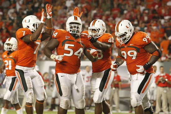 2011 Miami Hurricanes Football vs Ohio State Micanor Regis Defense Celebrate