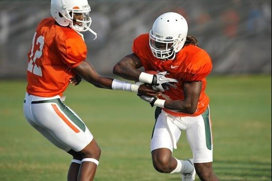 University of Miami Hurricanes players Graig Cooper #2 at Greentree practice fields training for the upcoming 2010 season. The practice was open for...