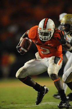 University of Miami Hurricanes running back Graig Cooper #2 carries the ball in a game against the Georgia Tech Yellow Jackets at Land Shark Stadium...