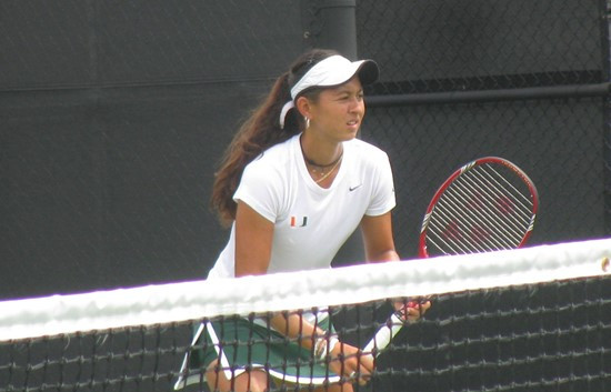 Kayla Rizzolo awaiting a serve Saturday at the Neil Schiff Tennis Center.
