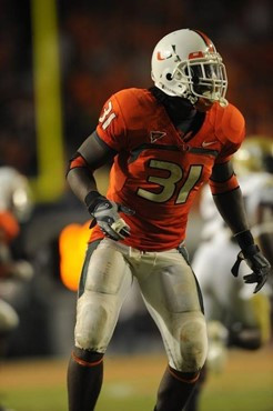 University of Miami Hurricanes linebacker Sean Spence #31 plays in a game against the Georgia Tech Yellow Jackets at Land Shark Stadium on September...