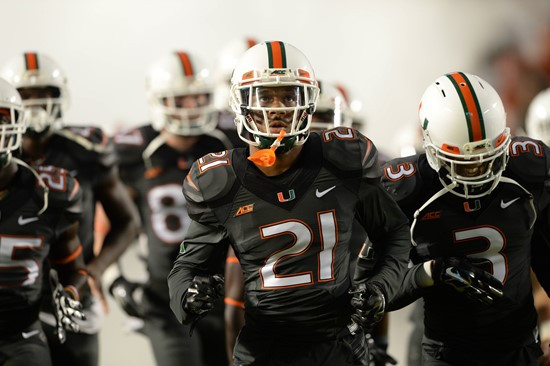University of Miami Hurricanes in a game against the Duke Blue Devils at Sun Life Stadium on September 27, 2014. Photo by Steven Murphy/SPN