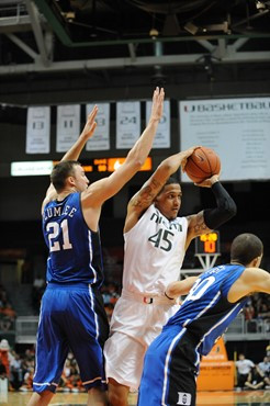 University of Miami Hurricanes forward-center, Julian Gamble #45 and the Canes play host to the Duke Blue Devils at the BankUnited Center on February...