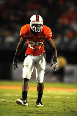 University of Miami Hurricanes defensive back JoJo Nicolas #29 had 2 solo tackles and 1 assist in a game against Charleston Southern University in the...