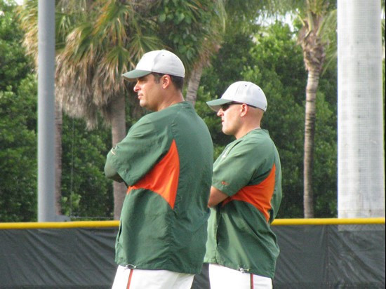 J.D. Arteaga (R) and Joe Mercadante (L) at the Orange-Green World Series on Monday.