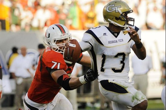 Anthony Chickillo with the QB pressure against Georgia Tech