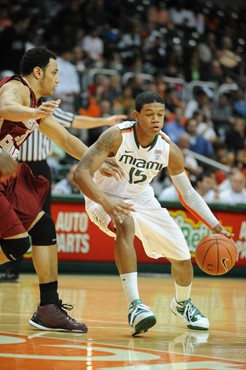 University of Miami Hurricanes guard, Rion Brown #15and the Canes play host to the Boston College Eagles at the BankUnited Center on January 15, 2011....