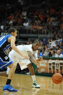 University of Miami Hurricanes guard, Garrius Adams #25, plays host to the Duke Blue Devils at the BankUnited Center on February 13, 2011. Photo by...