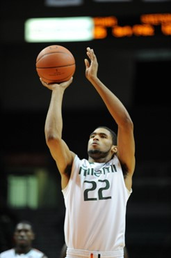 University of Miami Hurricanes forward, Donnavan Kirk #22, plays host to the Stetson University Hatters at the BankUnited Center on December 12, 2010....