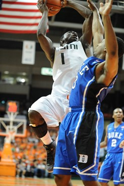 University of Miami Hurricanes guard, Durand Scott, #1, and the Canes play host to the Duke Blue Devils at the BankUnited Center on February 13, 2011....