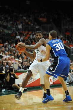 University of Miami Hurricanes guard-forward, DeQuan Jones #31, plays host to the Duke Blue Devils at the BankUnited Center on February 13, 2011. ...