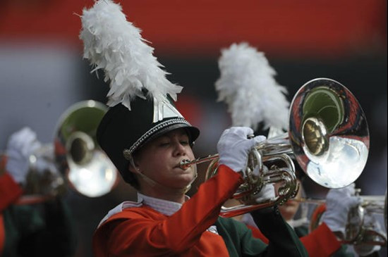 University of Miami Band of the Hour participants entertain fans in a game against the Deamon Deacons of Wake Forest at Dolphin Stadium on October 25,...