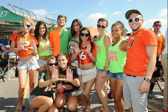 University of Miami Hurricane Fans tailgate at SunLife Stadium before a game against the Duke Blue Devils at Sun Life Stadium on November 5, 2011. ...