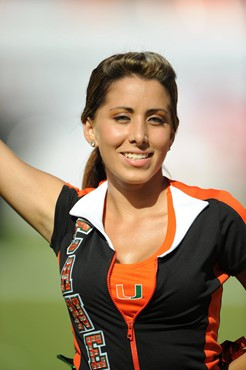 University of Miami Hurricane cheerleader&Atilde;&cent;&#128;&#153;s show their team spirit in a game against the Georgia Tech Yellow Jackets at Sun...