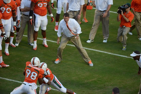University of Miami Hurricane fans show their team spirit in a game against the Savannah State Tigers at Sun Life Stadium on September 21, 2013. ...