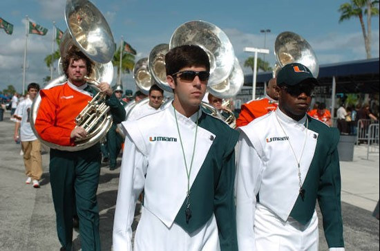 University of Miami Band of the Hour participants ready for the game against the Deamon Deacons of Wake Forest at Dolphin Stadium on October 25, 2008....