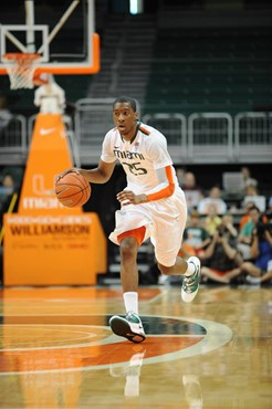 University of Miami Hurricanes guard, Garrius Adams #25 and the Canes play host to the Virginia Cavaliers at the BankUnited Center on February 5,...