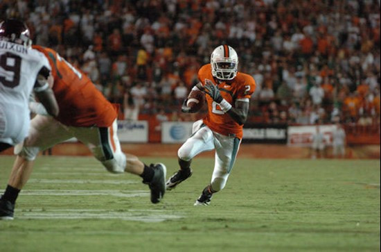 University of Miami running back Graig Cooper #2 rushes in a game against the Texas A&M Aggies at the Orange Bowl on September 20, 2007. The...