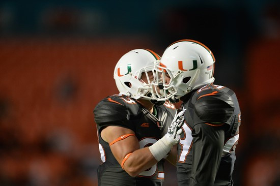 University of Miami Hurricanes defensive back Corn Elder #29 plays in a game against The Pittsburgh Panthers at Sun Life Stadium on November 29, 2014....