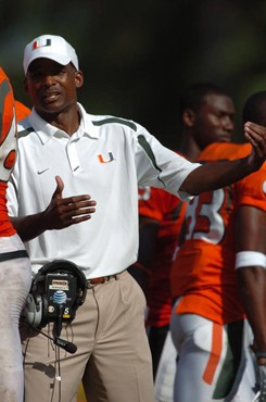 University of Miami Hurricanes head coach Randy Shannon in a game against the North Carolina State Wolfpack at the Orange Bowl on November 3, 2007.   ...